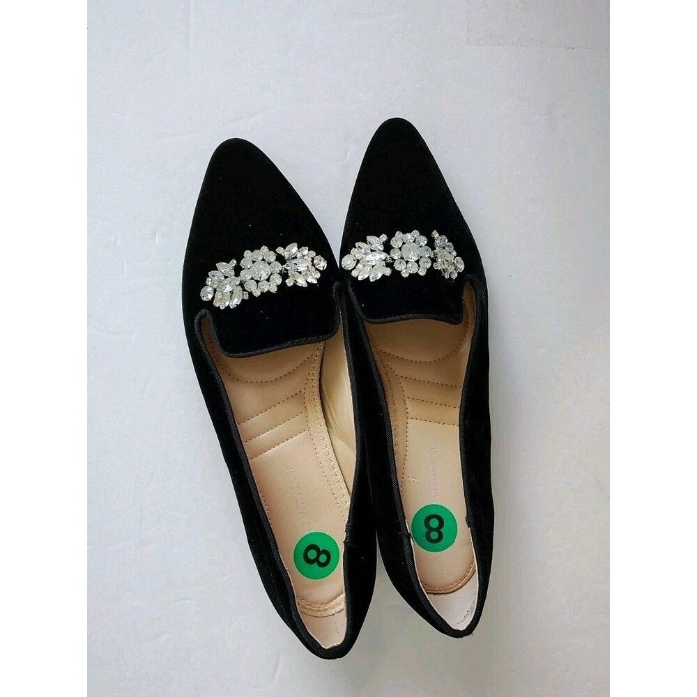 Adrienne Vittadini Women's Size 8 Velvet Bejeweled Heeled Flats Party Ready